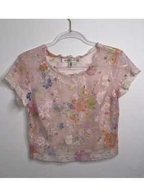 Vintage Y2K Women's S Victoria Secret See Through Floral Lace Cropped 2000s Top